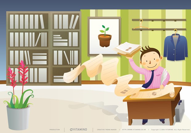 Office illustration with a working person