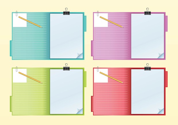 4 different color notebooks