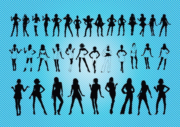 a set of sexy silhouette girls posing in different cloth