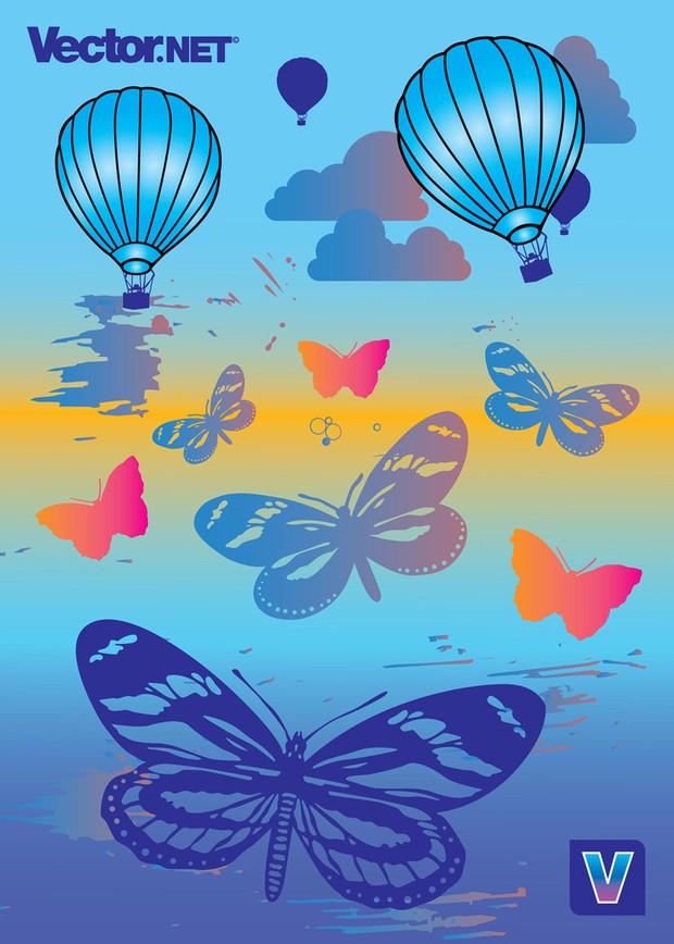 Hot Air Balloons and Butterflies Vector