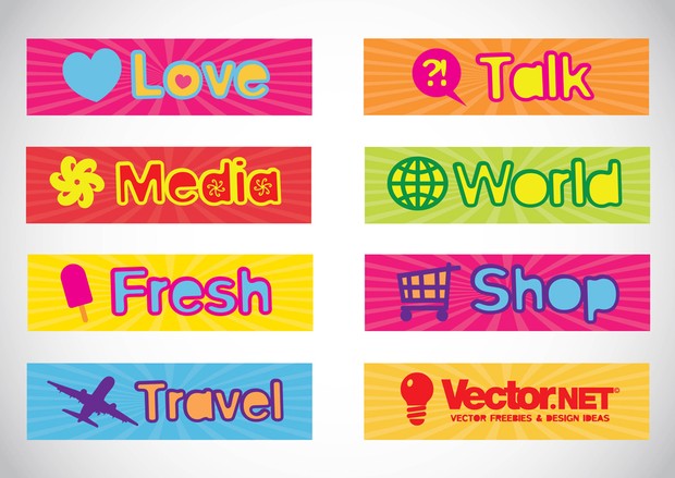 Love, Talk, Media, World, Fresh, Shop and Travel web banners by Vector NET